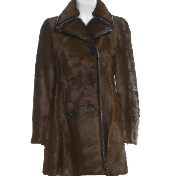 Derek Lam Brown Double-Breasted Women's Fur and Leather Car Coat sz 4 - Picture 14 of 15
